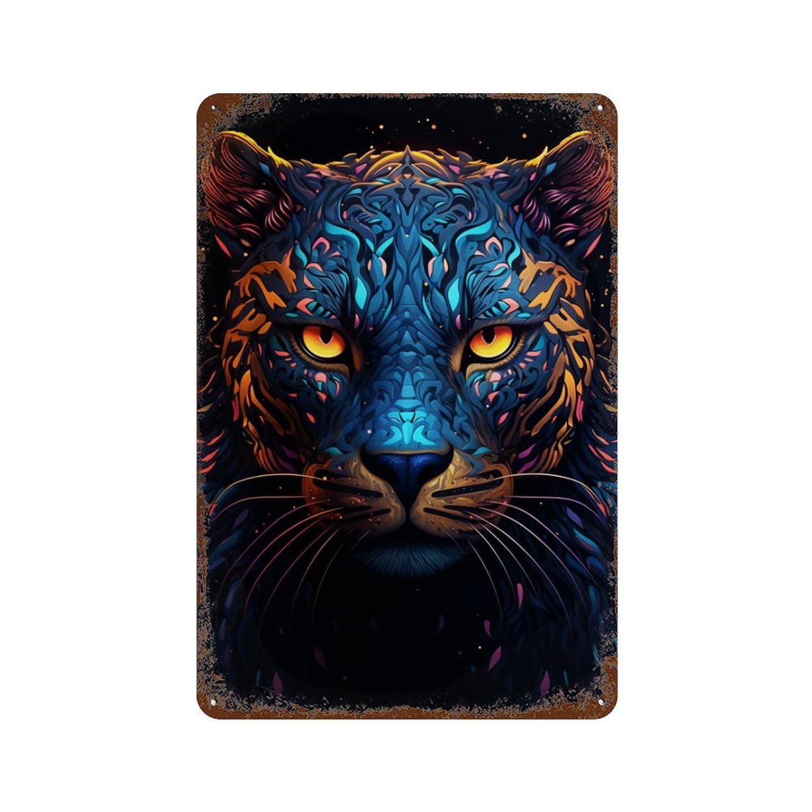 Rust Effect Colorful Tiger Portrait Artwork Vintage Metal Tin Sign 11.8"x7.9", Decorative Metal Wall Art for Office, Studio And Wall Decor