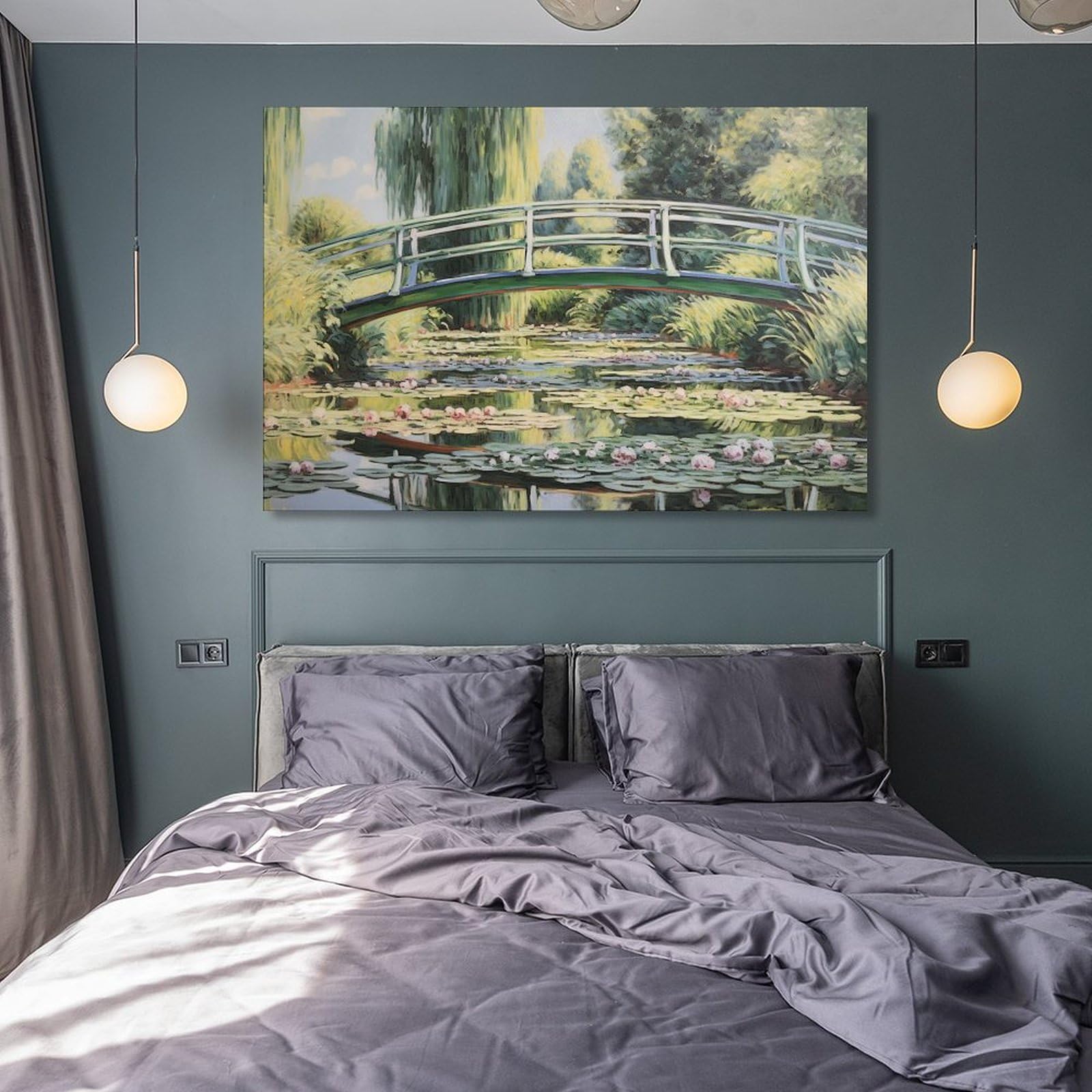 MISLISE Stampa artistica da parete su tela rustica con motivo ninfee moderne, con laghetto, fiori, paesaggio, pittura, arte con cornice, per casa, camera da letto, soggiorno, ufficio, decorazione da