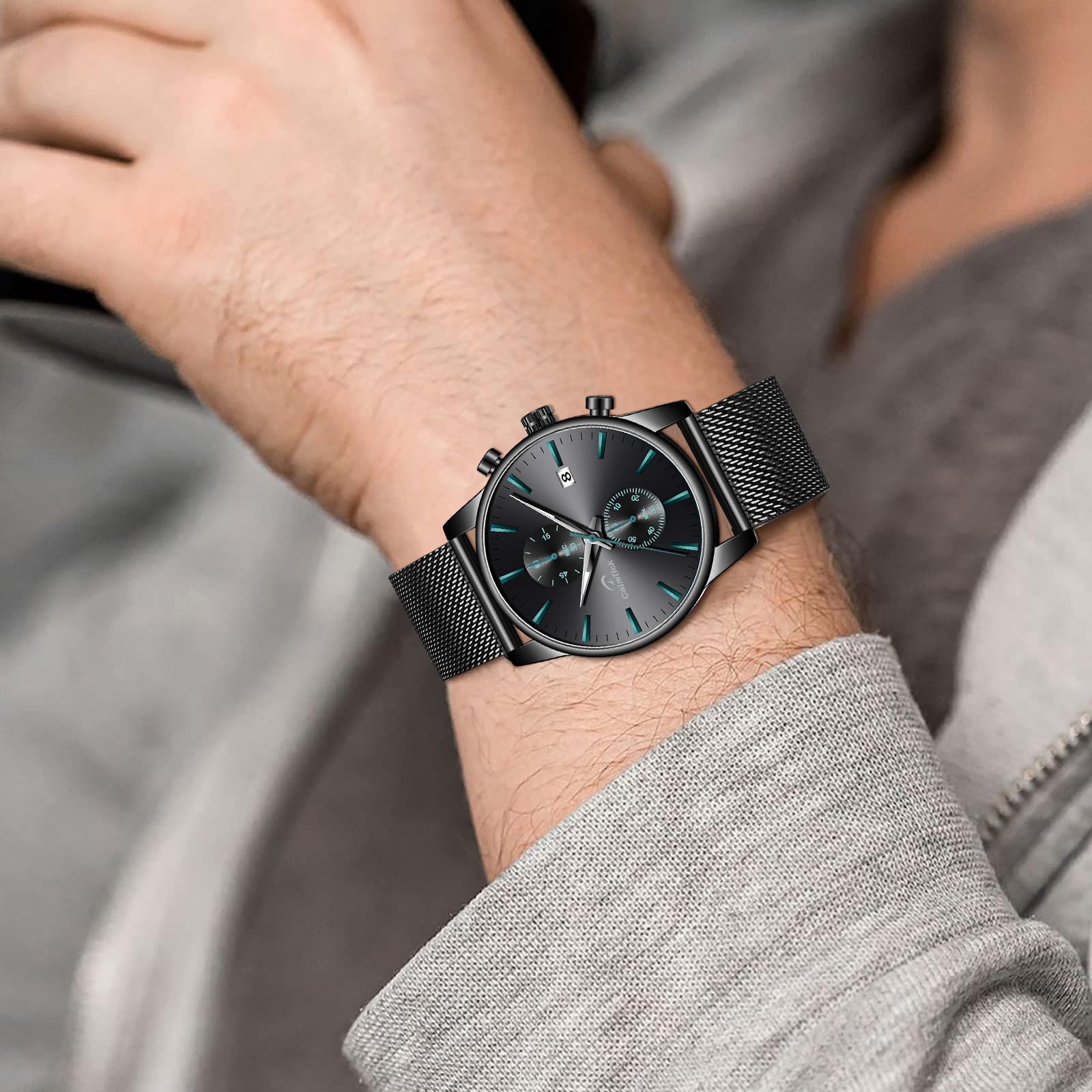 Orologio al quarzo da uomo, lancette luminose, indicatore della data, quadrante cronografo, resistenza all'acqua 30 m, movimento giapponese VD51, orologio classico casual business