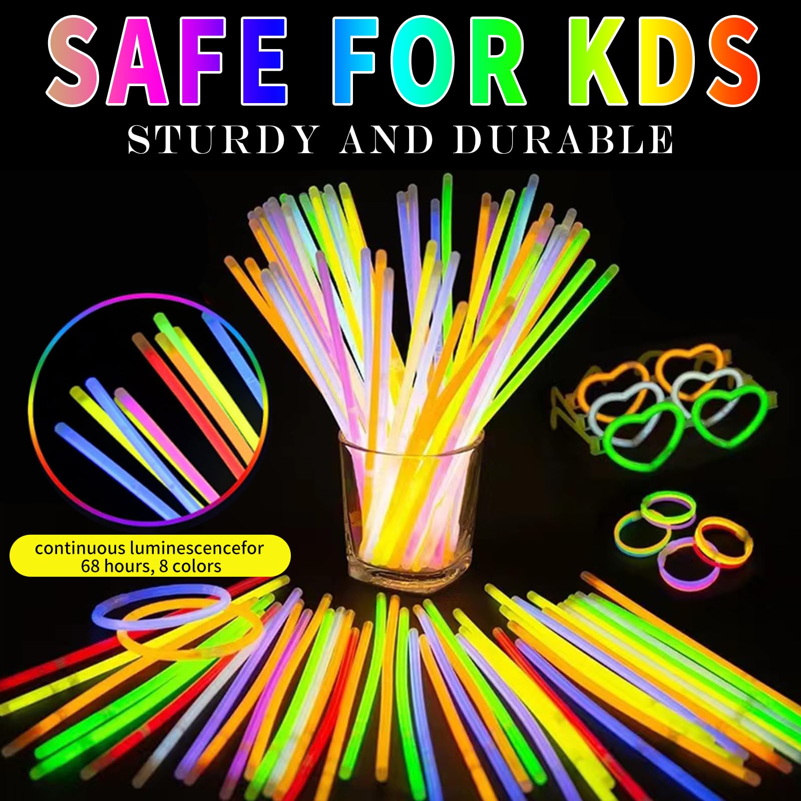 Knicklichter Set – 100 Leuchtstäbe + 20 Herz-Brillen + Armbänder – Neon-Partyzubehör Für Hochzeit & Kindergeburtstag