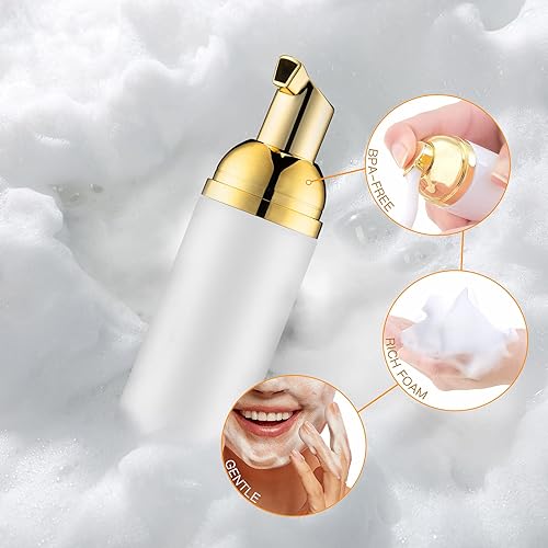 Miniatura 3 de Botella de espuma de 2 onzas con bomba dorada, dispensadores de espuma de viaje vacíos para jabón, champú (3 piezas, dorado)