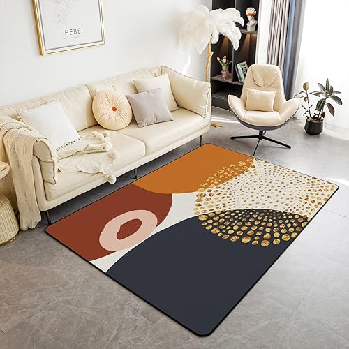 Alfombra geométrica moderna de arte abstracto para sala de estar, decoración de habitación de niños, elegante patrón dorado, alfombra decorativa de