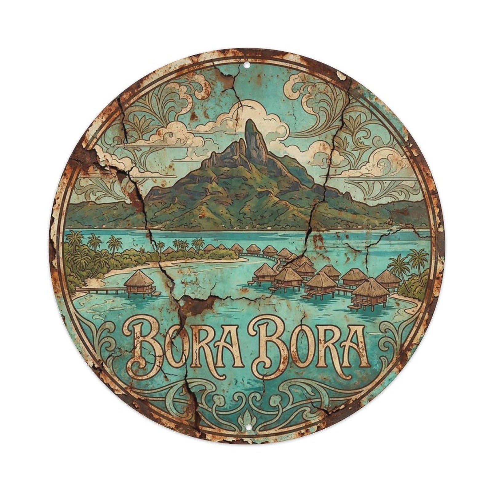 Vintage Travel French Polynesia Bora Bora Metal Tin Sign