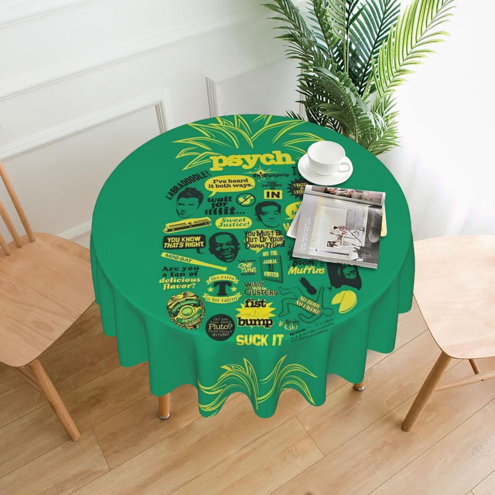 WHJSHOP Psych pineapple quote Prints Round Decorative Tablecloth 60in – High-Grade Polyester Throw Cover for Dining Table Protection & Elegant Home Decor