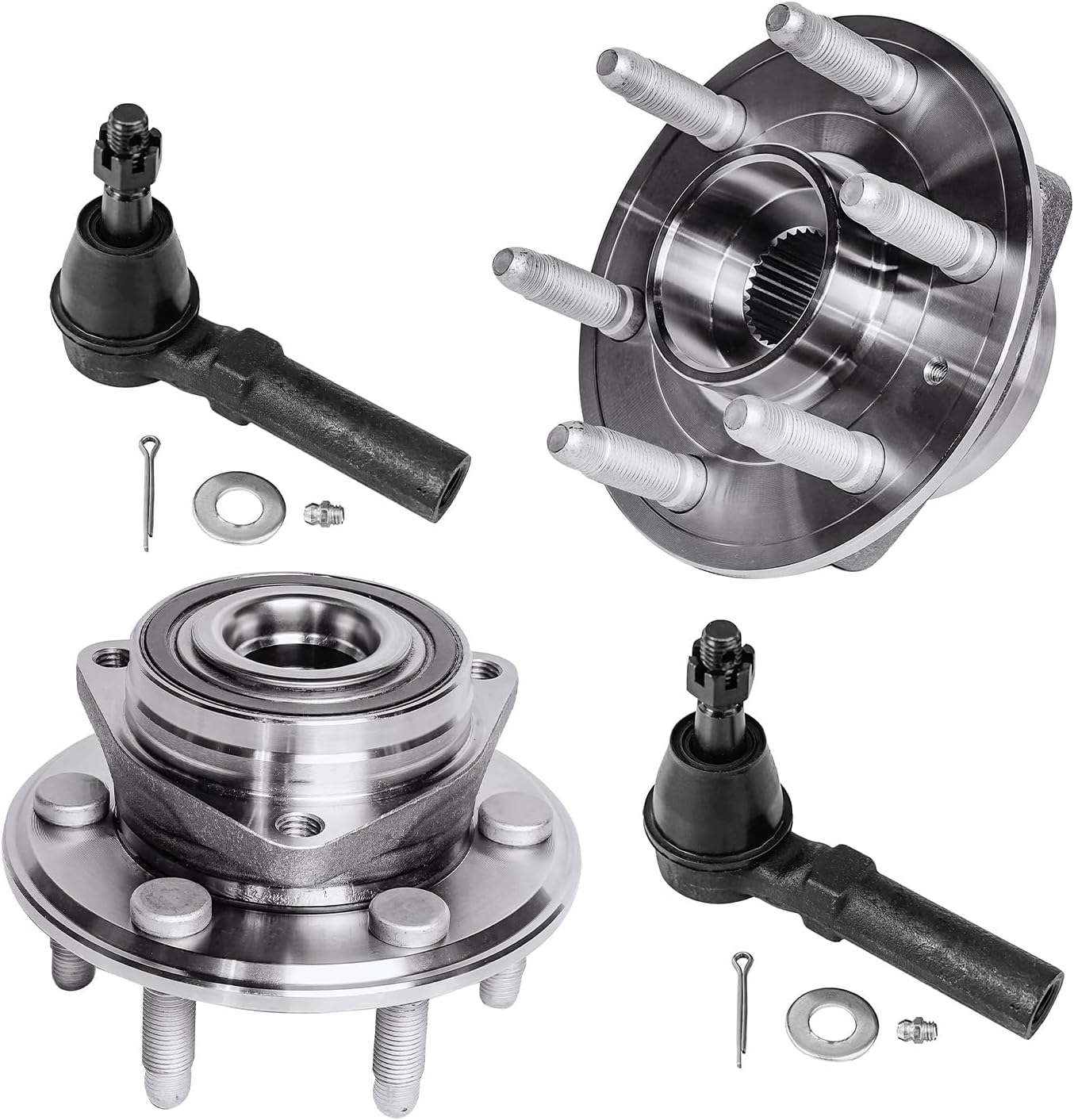Detroit Axle - Front 4pc Wheel Bearing Hubs Kit for 10-16 Cadillac SRX, 2 Outer Tie Rod Ends 2 Wheel Bearing and Hubs 2010 2011 2012 2013 2014 2015 2016 Replacement