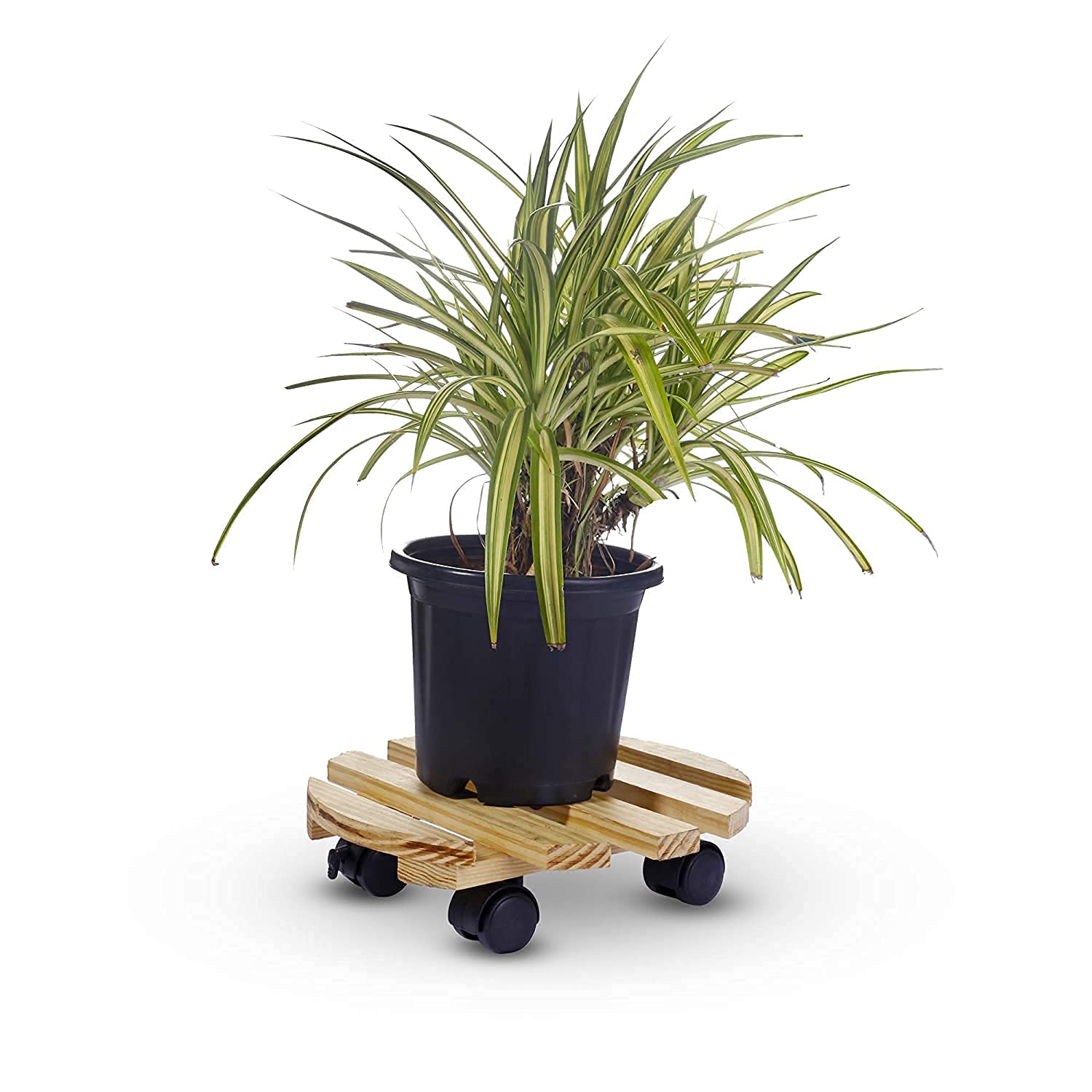 Sharpex Wooden Plant Stand Beige Planter Trolley Rolling Tray Coaster