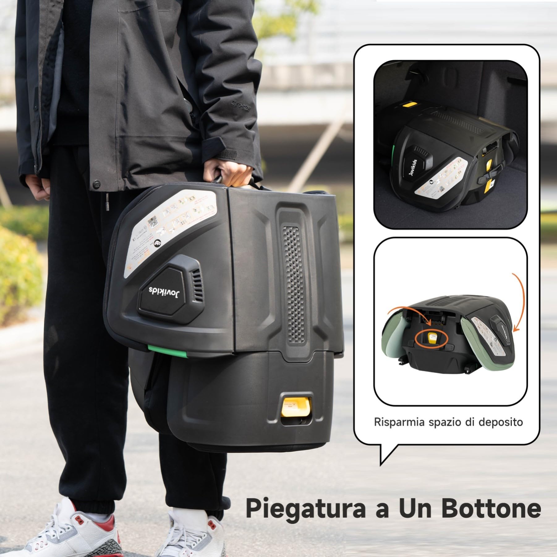 Jovikids i-Size Seggiolino Auto ISOFIX, Pieghevole Alzatina Auto per Bambini ECE R129, circa 3-12 anni/100-150cm, Altezza e larghezza regolabili