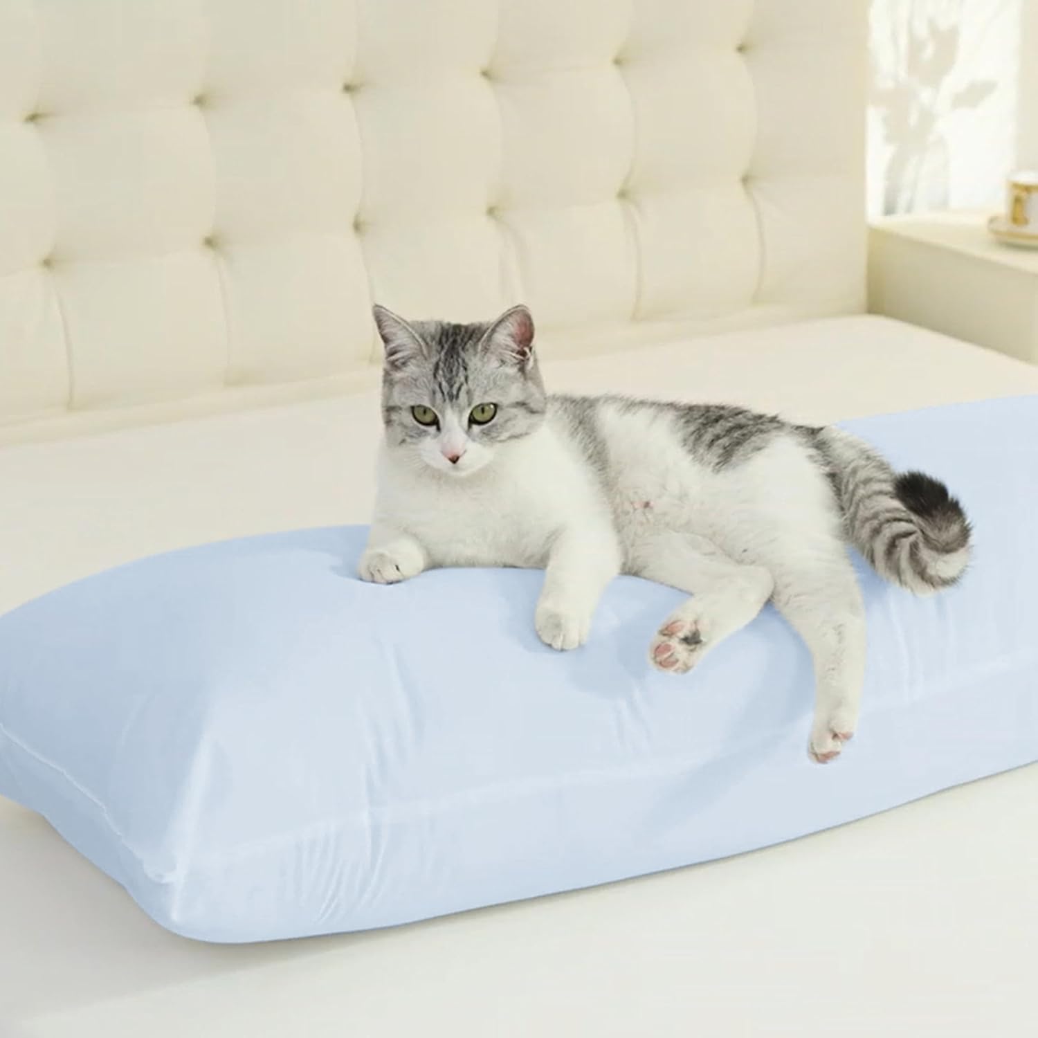 SHOUREN Cotton Body Pillow Insert - Cooling Breathable Full Body Pillow for Side Sleeper - Soft Long Bed Pillow for Adults - 20 x 54 inch-Blue