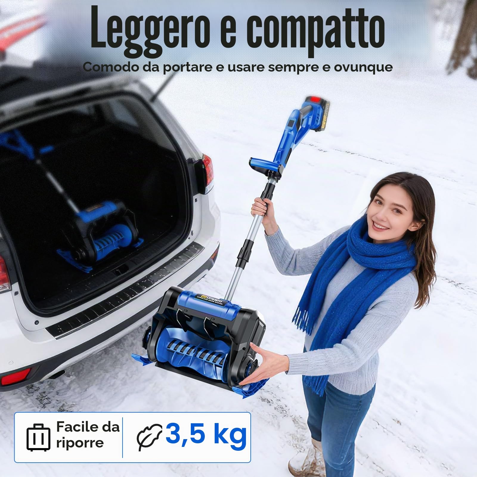 Spazzaneve A Batteria, Pala Da Neve A Batteria, Motore Brushless Da 3000 W Con Altezza Di Sgombero Fino A 24 Cm, Gittata Di 8,5 M, Larghezza Di Lavoro Di 38 Cm, Direzione Di Espulsione Regolabile, Sen