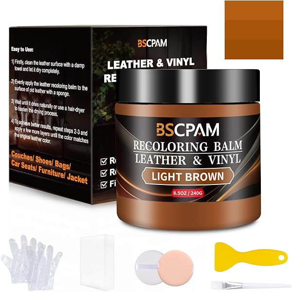 Light Brown Leather Recoloring Balm,8.5oz Leather Sofa Scratch/Stain Remover,Leather Repair kit for Vinyl Furniture and Car Interior,Leather Dye Paint for Scratched and Faded,Leather Color Restorer - 1