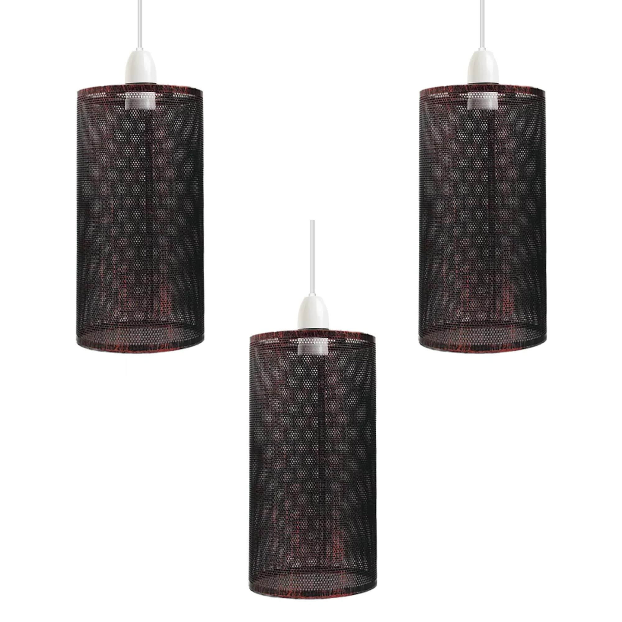 LEDSone Easy Fit Wire Cage Open Style Pendant Light Shade Metal Cage Drum Lampshade Ceiling Pendant Lamp with Free Reducer Plate (Style 2 Rustic Red Pack 3)