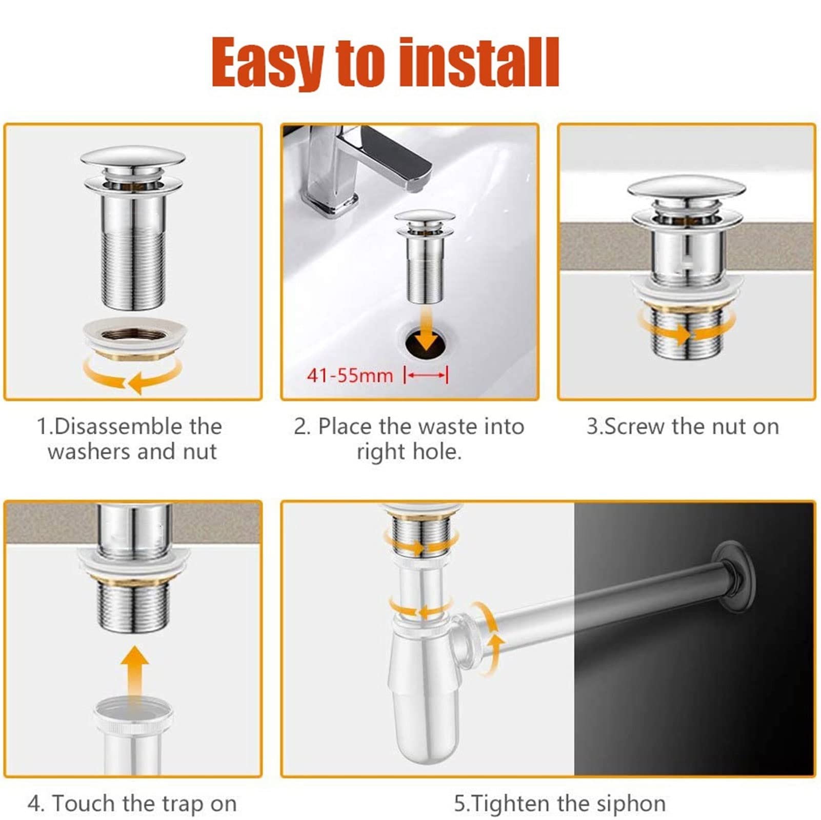 Bonde de Lavabo Système de vidage Pop-up Bonde de Vidage sans Trop-Plein Universel Bonde d'écoulement pour Lavabo en Cuivre (Blanco : Rose Gold)