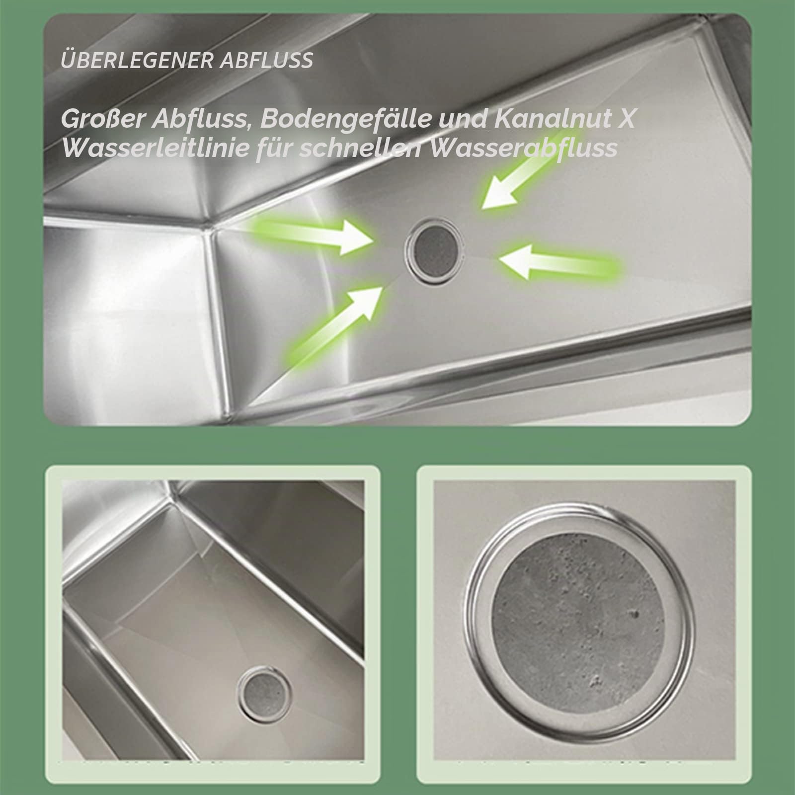 LBONG Freistehende Edelstahl Spülbecken Große Waschbecken Gewerbliche Waschtrog Gartenwaschbecken mit Wasserhahn(100X70X80cm/39.3X27.5X31.4in,11.8" Deep)