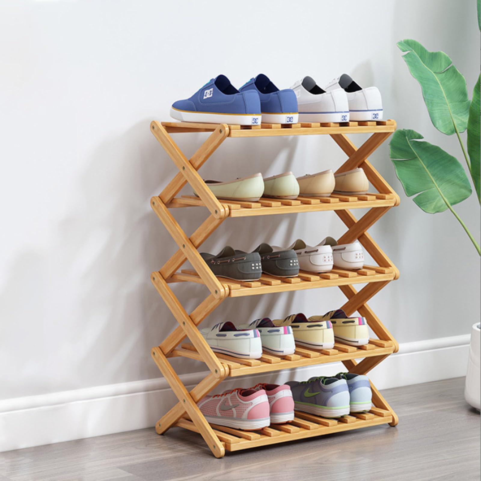 Glsety 5 Tier Bamboo Shoe Rack,Portable Folding Shoe Storage Rack,Without Installation Small Shoe Rack Perfect for Corridors, Bedrooms and Small Spaces (5 Tier) — image 1