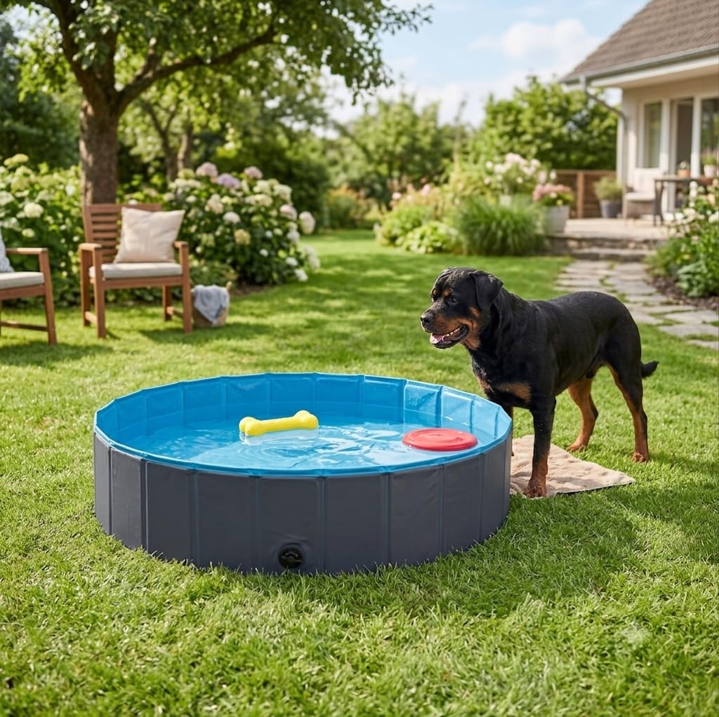 Piscine Pliable pour Chien Splash Ronde L 30 x 160 cm Bleu et Gris Foncé