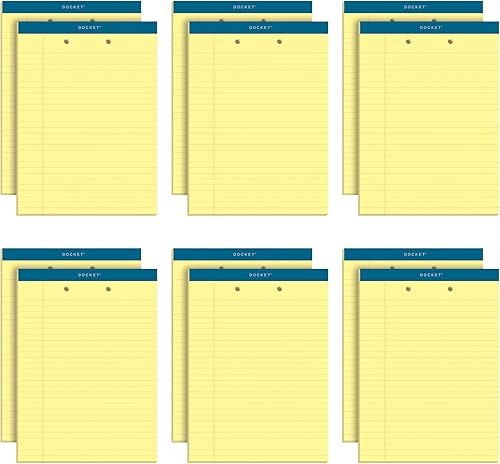 TOPS Docket Bloc de escritura, 8-12 x 11-34 pulgadas, papel canario, regla legal, parte superior perforada de 2 agujeros, 50 hojas, paquete de 12