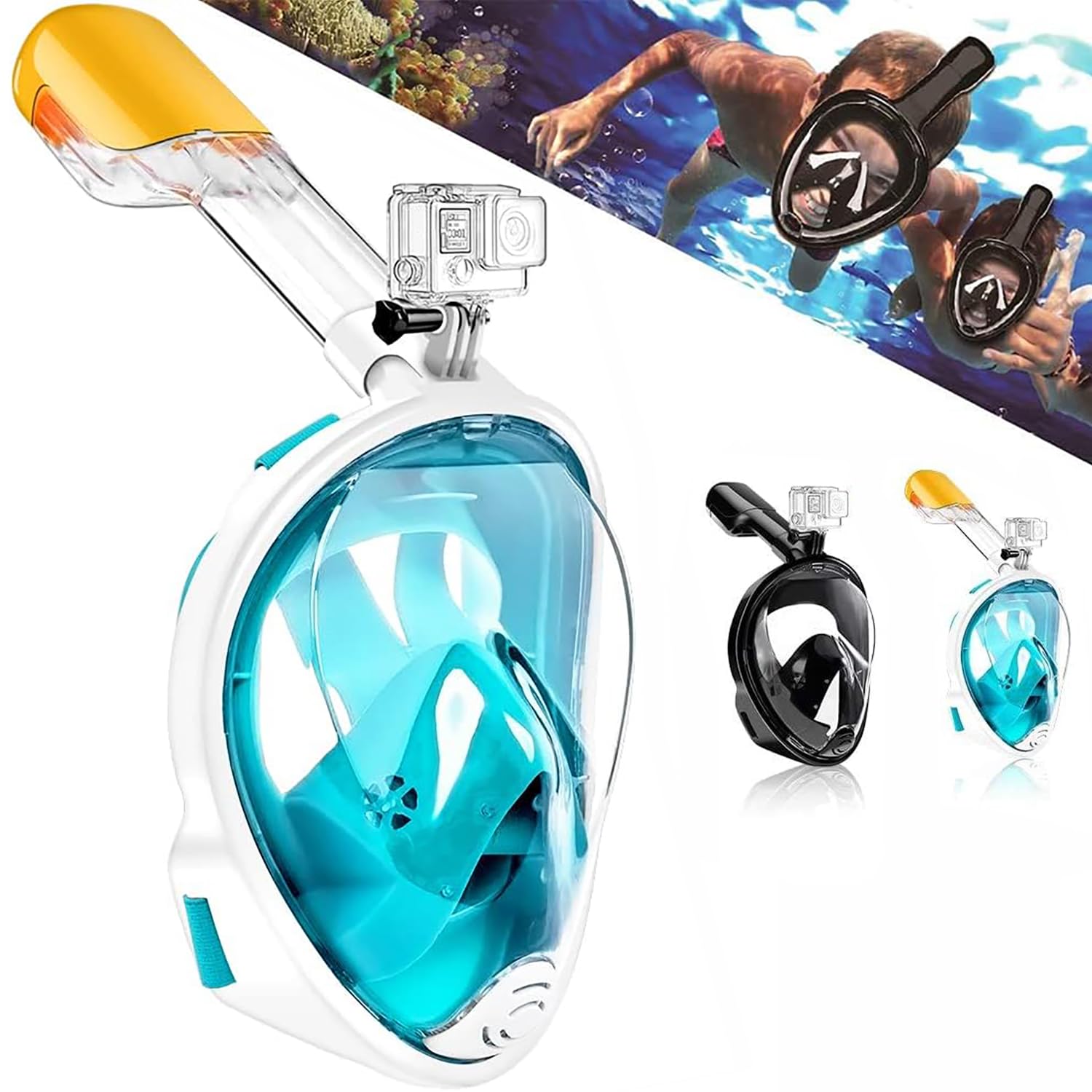 Snorkel Mask, Full Face 180°view Snorkeling Gear with Panoramic Design-Compatible Sports Camera, Diving Mask with Anti-fog and Anti-leak Technology for Adults and Kids (Green, L/XL)