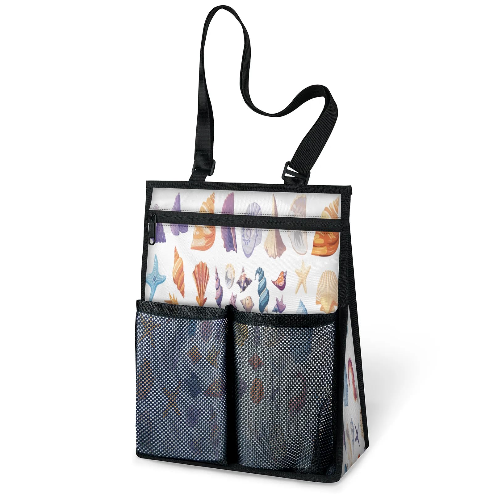 Ourtheme Cartoon Seashells Starfish Portable Shower Bag for Travel Gym Camp Beach Tote Shower Caddy Bags Hanging Toiletry