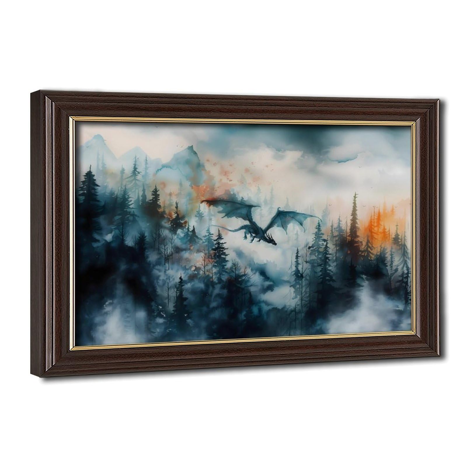 Bareronor Forest Dragon Watercolor Art (3) Canvas Poster Bedroom Decor Landscape Office Room Decor Gift 24" L X 36" W