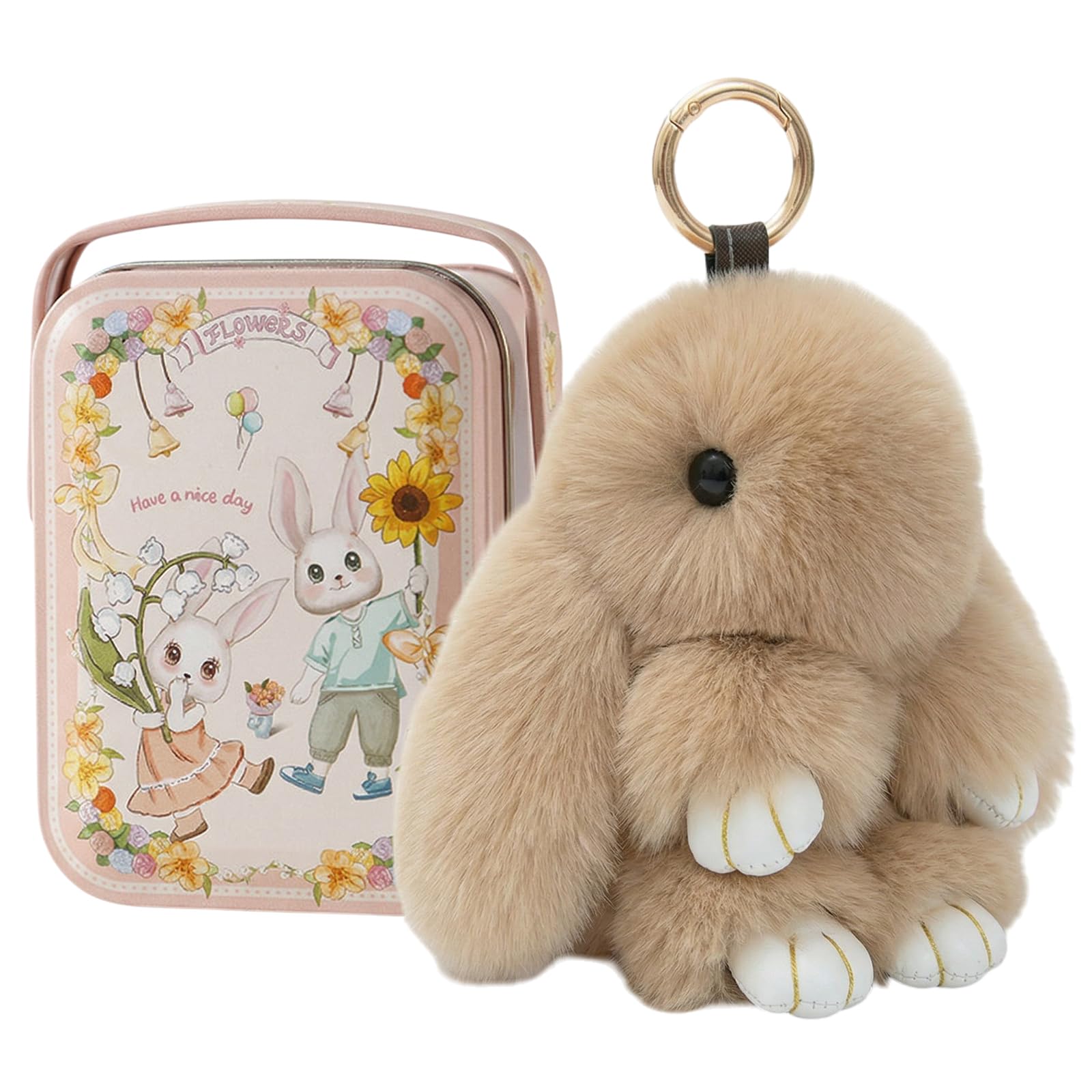 GETBSTOOP Fluffy Bunny Lulu Keychain, Handmade Soft Bunny PomPom Charms with Exquisite Box, Cute Rabbit Key Ring Charm for Handbag, Gift for Women, Girls, Easter & Birthday