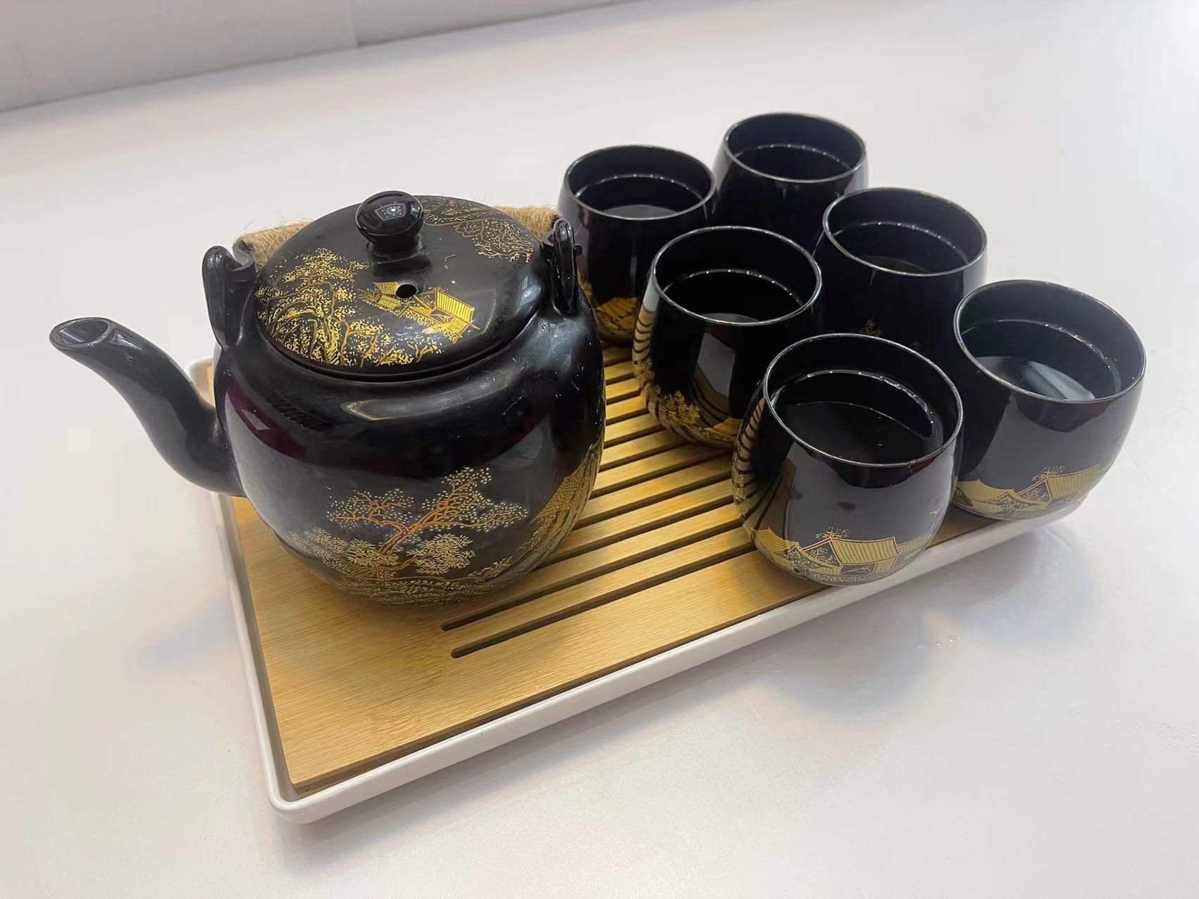 食器  tea set Amazon.com | Japanese Tea Set, Black Glazed Tea Set in Gift Box