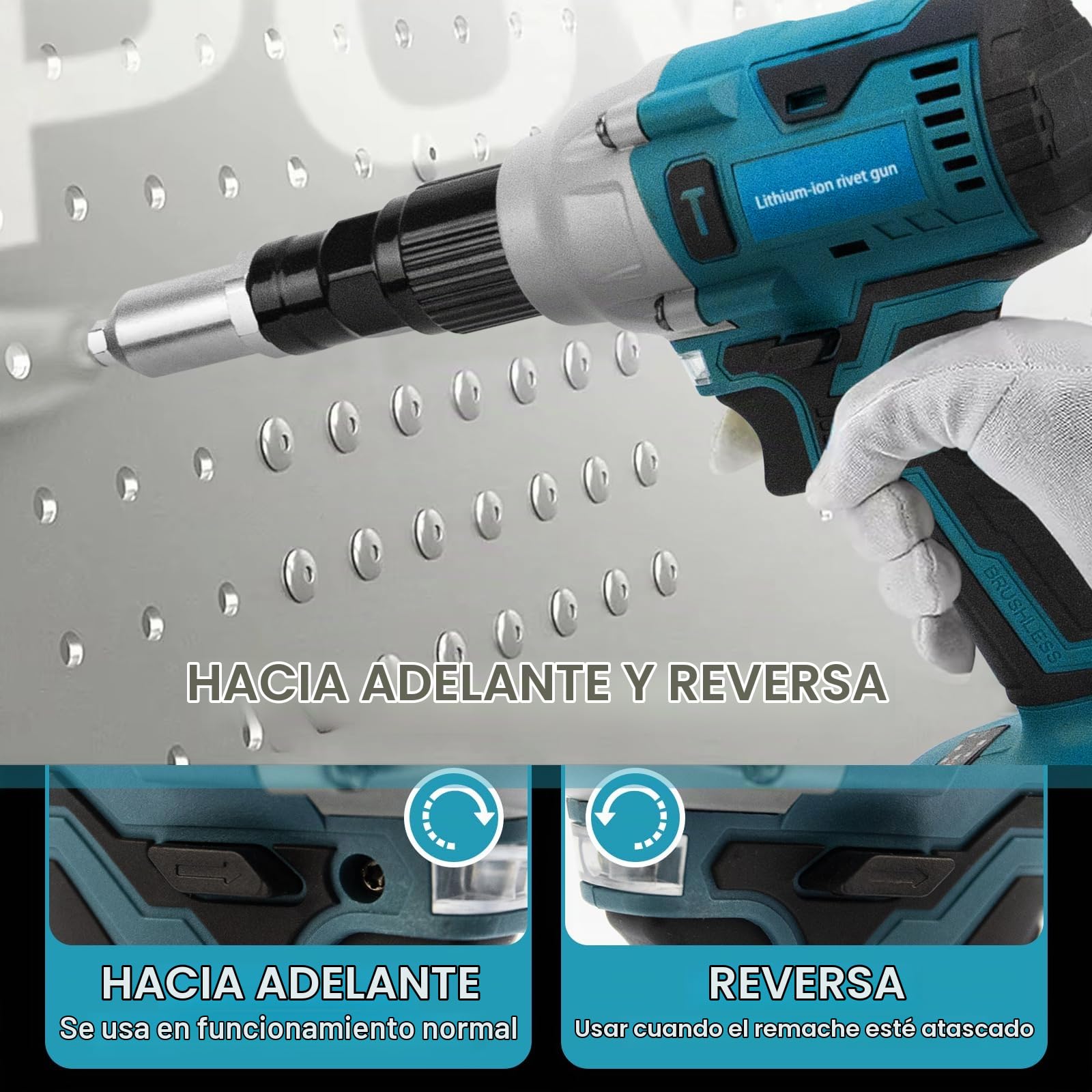 LIROPAU Remachadora a Batería Compatible con Makita 18V | Remachadora Eléctrica Sin Escobillas con luz LED para Remaches Ciegos de 2,4-5,0 mm (Sin Batería)