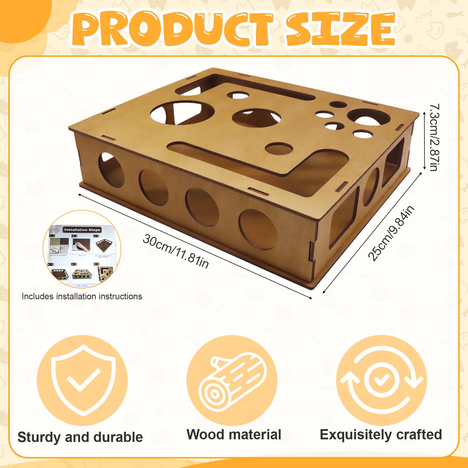 Scatola per attività per gatti con lima per artigli, scatola per giocattoli in legno con puzzle tiragraffi, scatola per arricchimento con puzzle per gattini