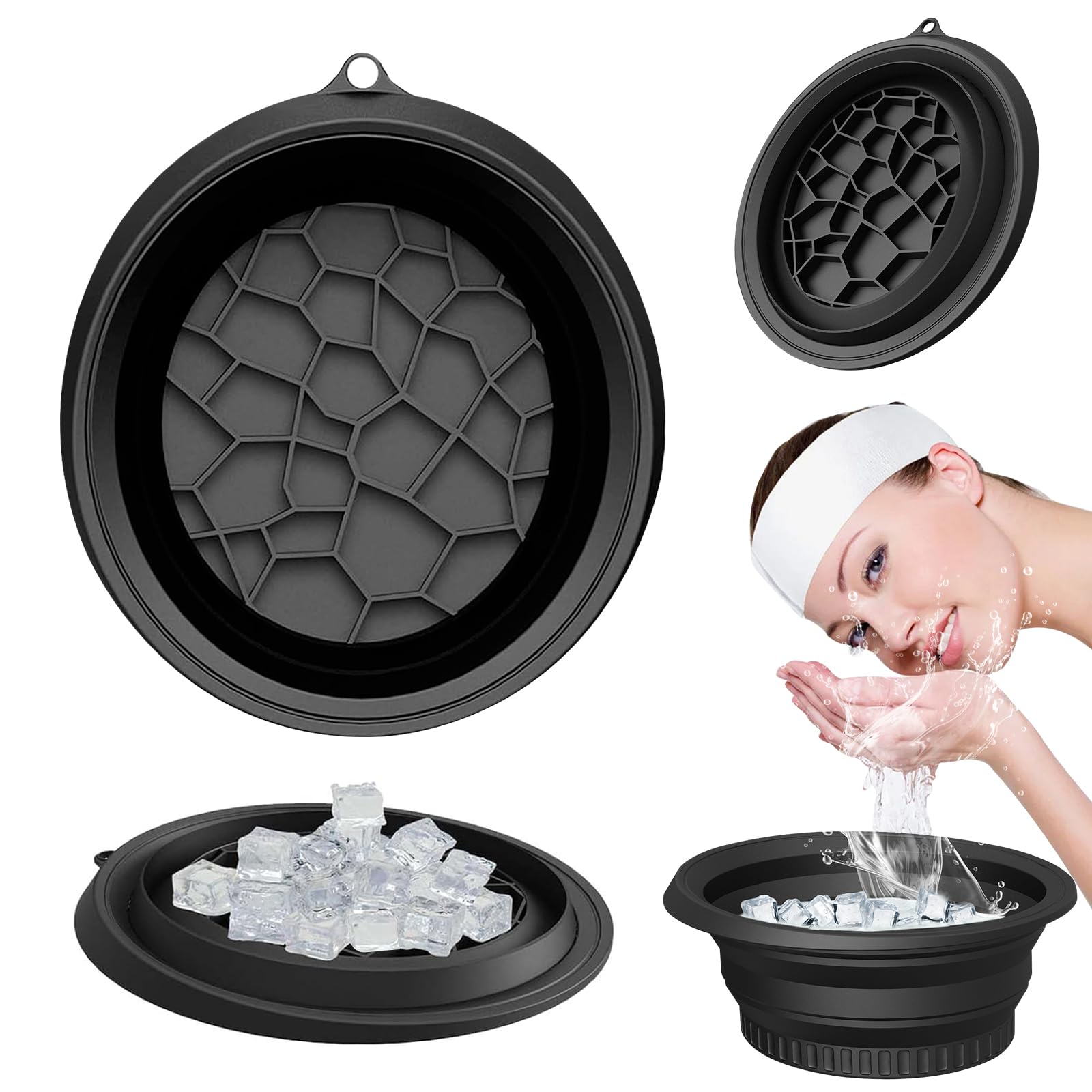 Cuenco Facial para Hielo, Cuenco de Hielo para Cara, Cuenco de Baño de Hielo Facial Silicona, Portátil Lavabo Plegable Cuenco Facial para Hielo Calmar la Piel