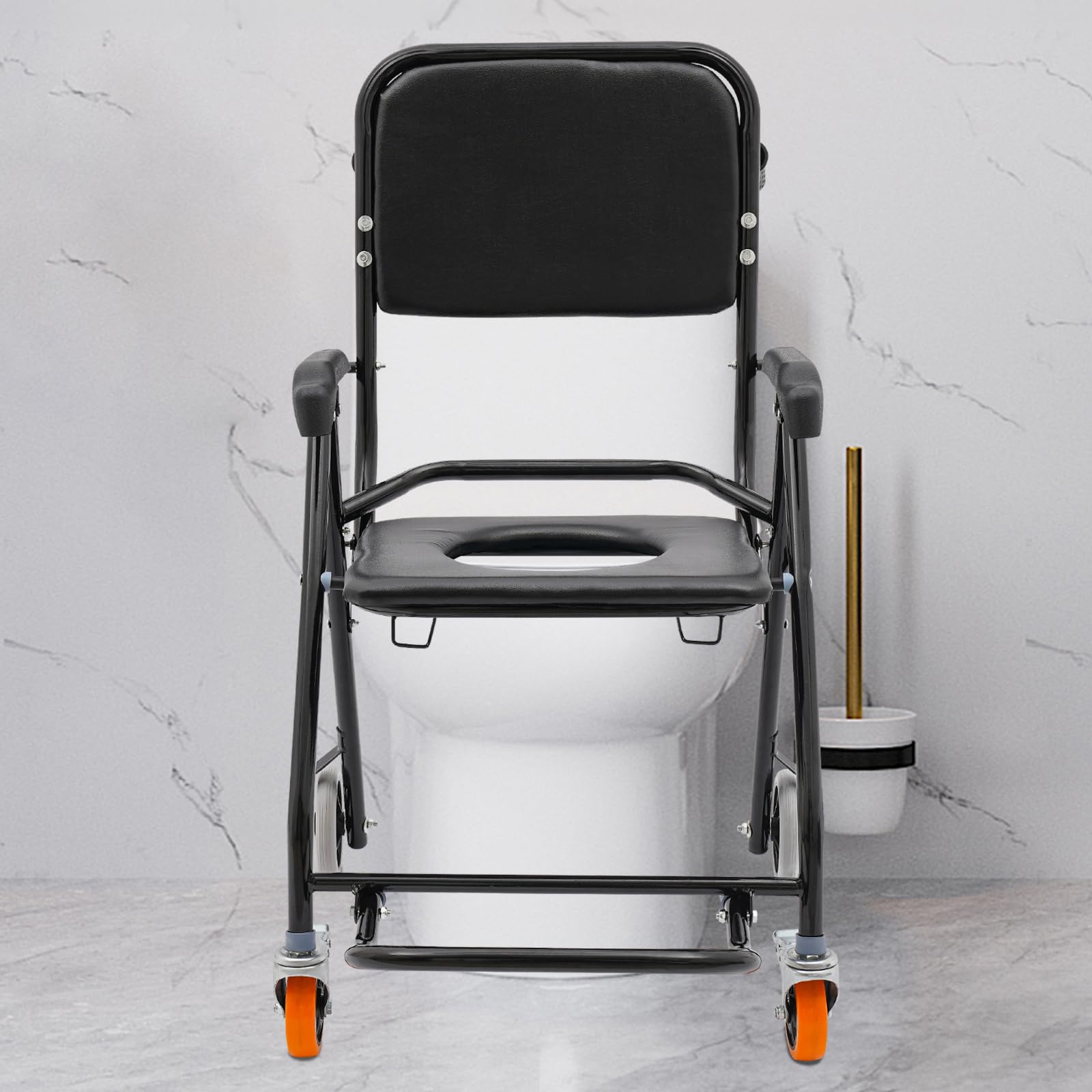 Krzesło prysznicowe, stołek prysznicowy, składany, dla seniorów, z kółkami, dla seniorów, obciążenie 100 kg, szerokość 44 cm, wysokość siedziska 51 cm