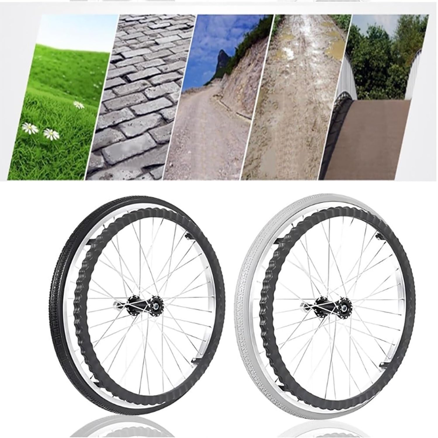 Hinterräder für Rollstuhl, 24 Zoll Verschleißfester Nicht-pneumatisch Solide Räder, Ersatzrad für Gehhilfen, Ersatz Reifen Zubehör für Rollstühle(Gray,22in-1PCS)