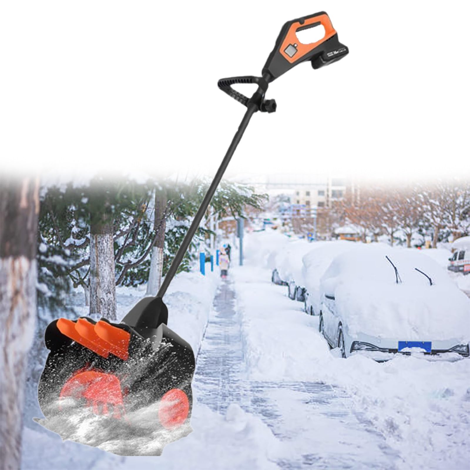 Pala da Neve Senza Fili da 21 V, spazzaneve a Batteria da 41 cm con Impugnatura Anteriore Regolabile, Distanza di Lancio della Neve di 10 m, 2 batterie e Caricabatterie rapido incl