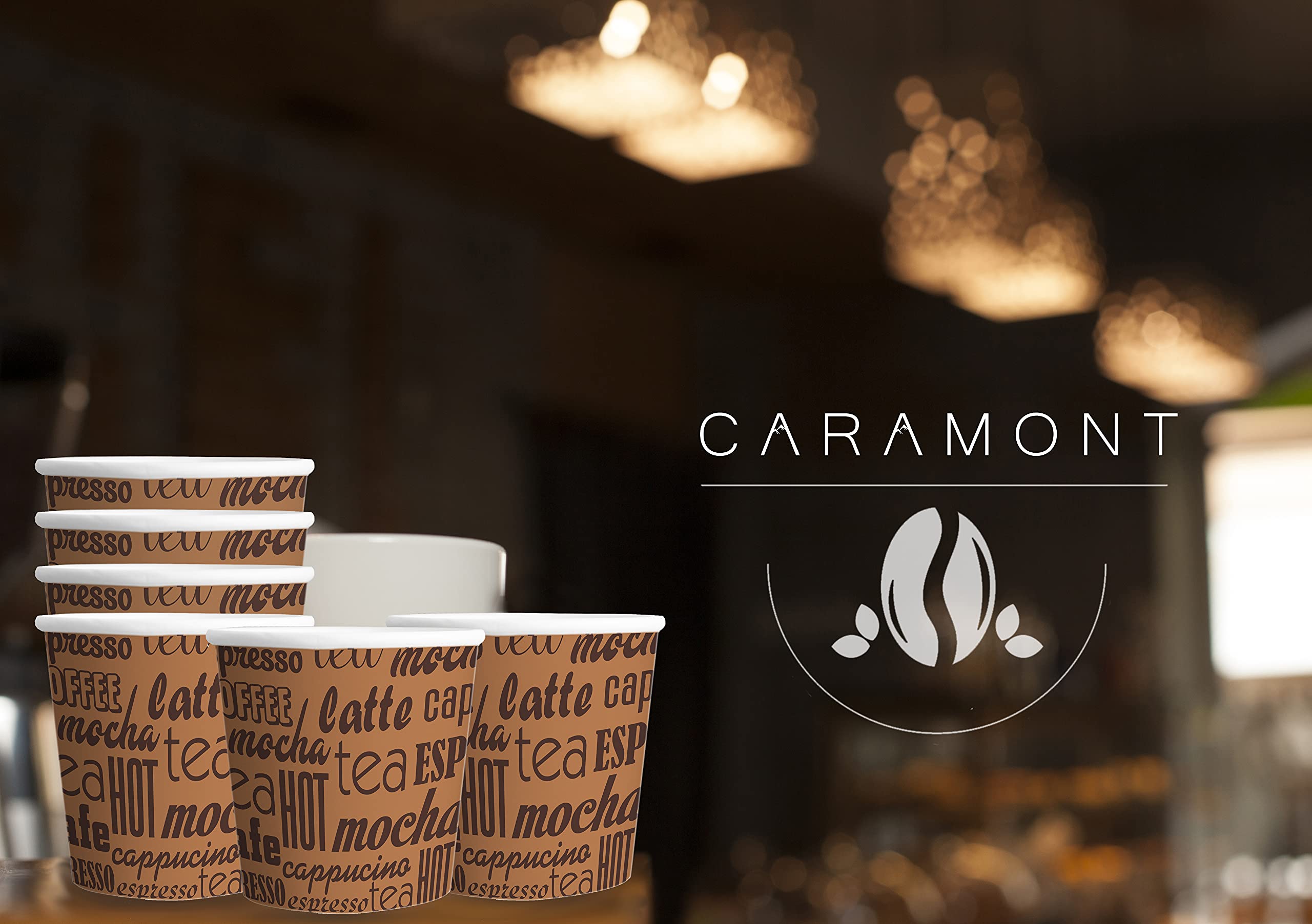 Caramont,7 Oz,Bicchieri Caffè Carta,400 Pz Con Palettine In Legno Ecologici E 126339