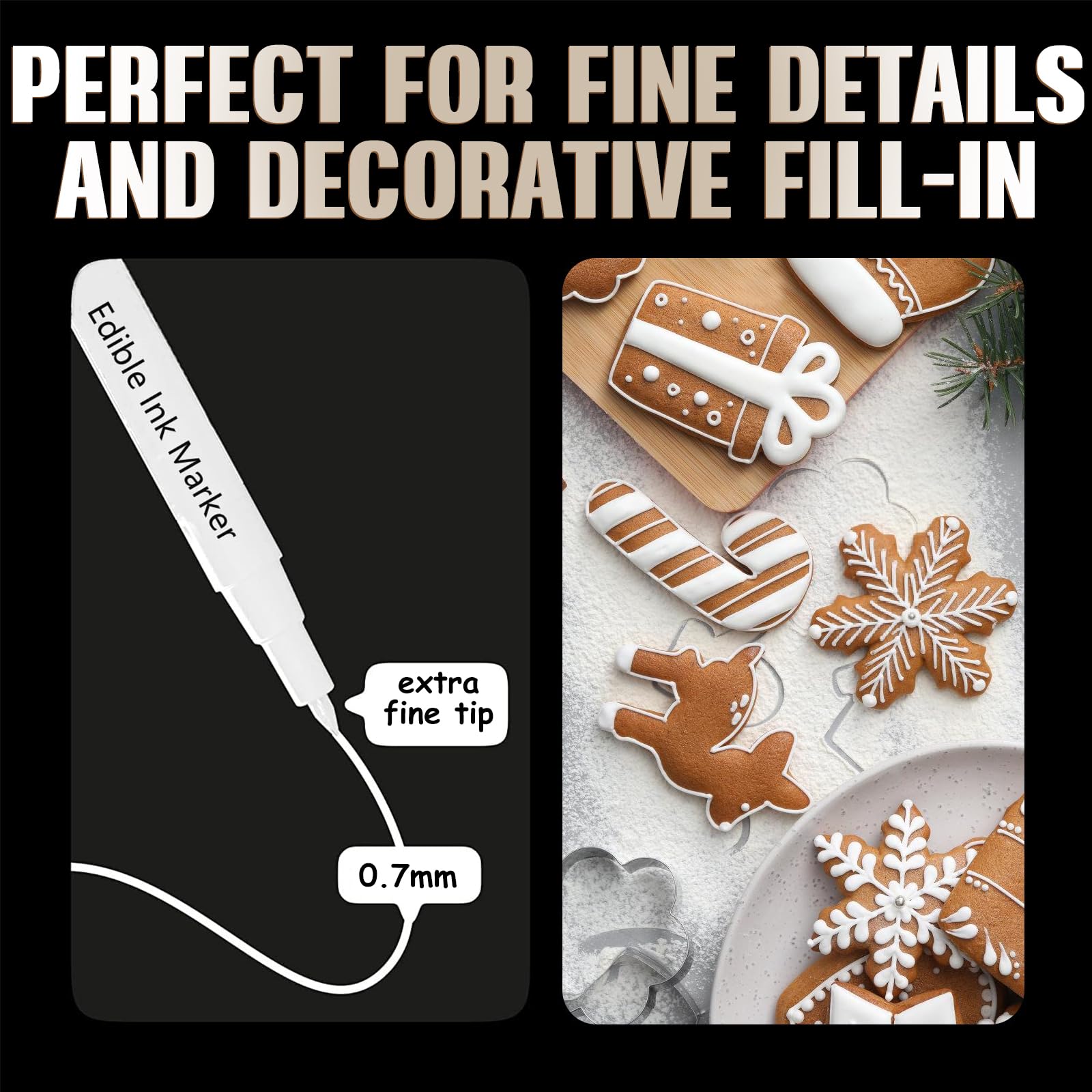 3 Rotuladores Alimentarios Blancos - Tinta Comestible para Decorar Pasteles, Chocolate, Fondant y Galletas - Especial para Superficies Oscuras