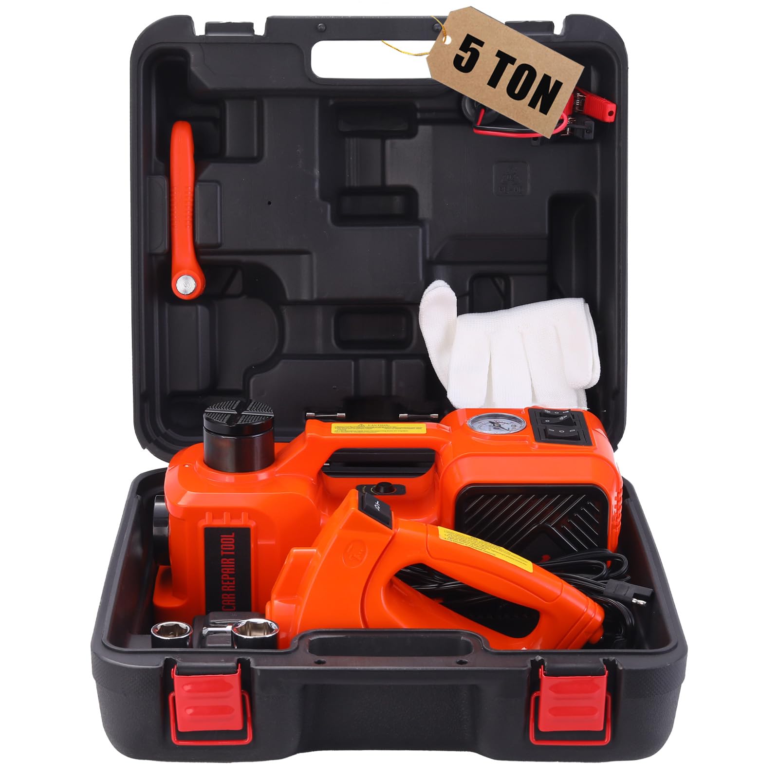 ROGTZ 5 Ton Electric Hydraulic Car Jack Kit with Impact Wrench & Tire Inflator Pump