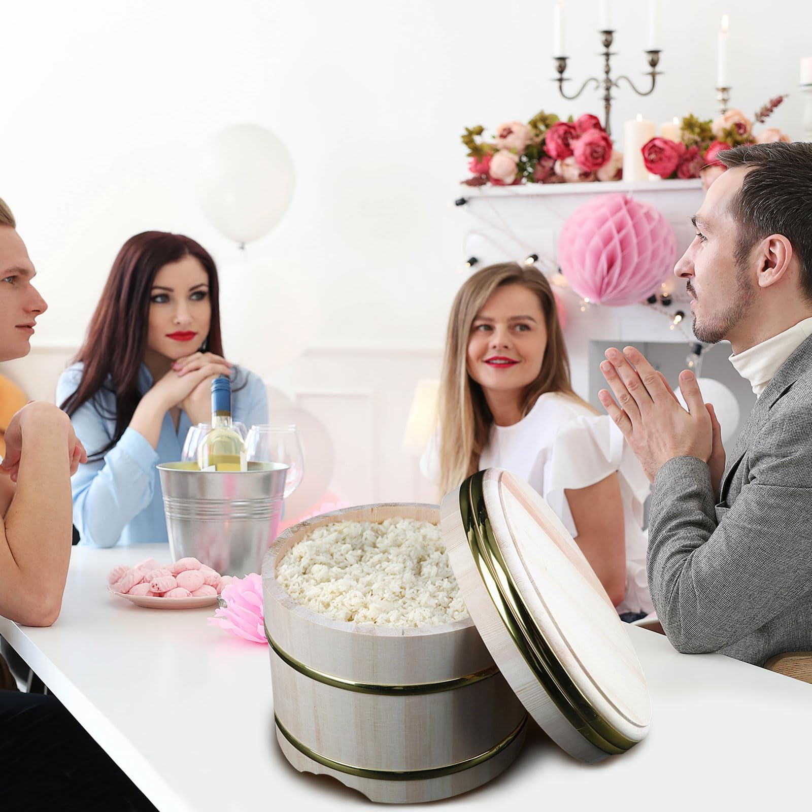 Japoński tuner do ryżu do sushi, wanna ryżowa, miska do sushi, drewniana beczka do sushi z pokrywką, do robienia chłodnej sałatki łososia, okej, wiadro do sushi, drewniane, duże