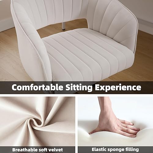 Miniatura 6 de Westice Sillas de oficina en casa, moderna silla rodante de terciopelo para escritorio, silla giratoria de altura ajustable con base dorada, silla