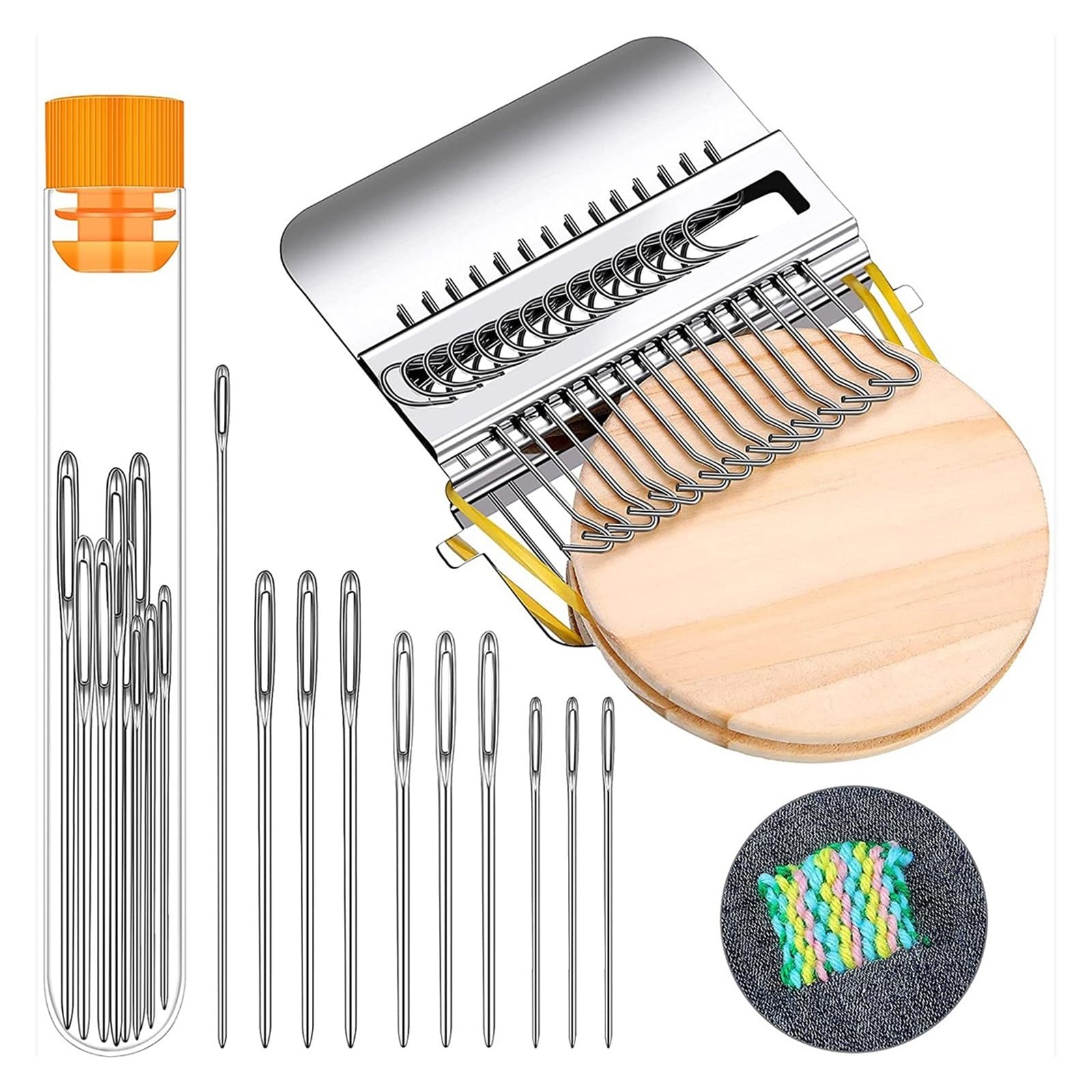 Wooden Darning Loom Kit 14 haczyków + 9 igieł, do mini Weaving Tool for Mending Jeans Socks Clothes, DIY Textile Repair Accessory