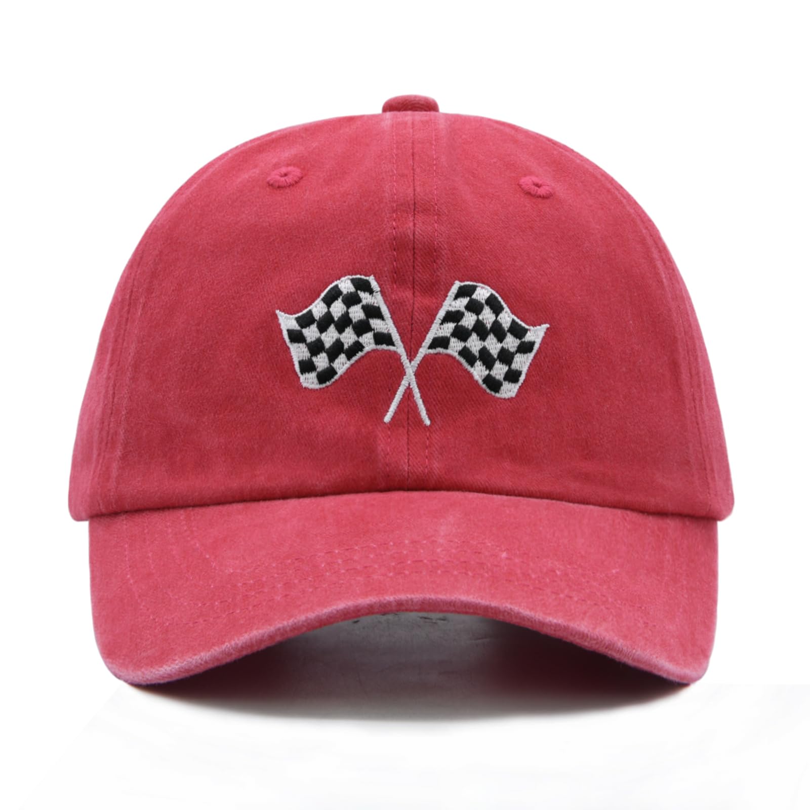 Racing Car Flag Hat for Men Women, Adjustable Embroidered Washed Race Car Baseball Cap