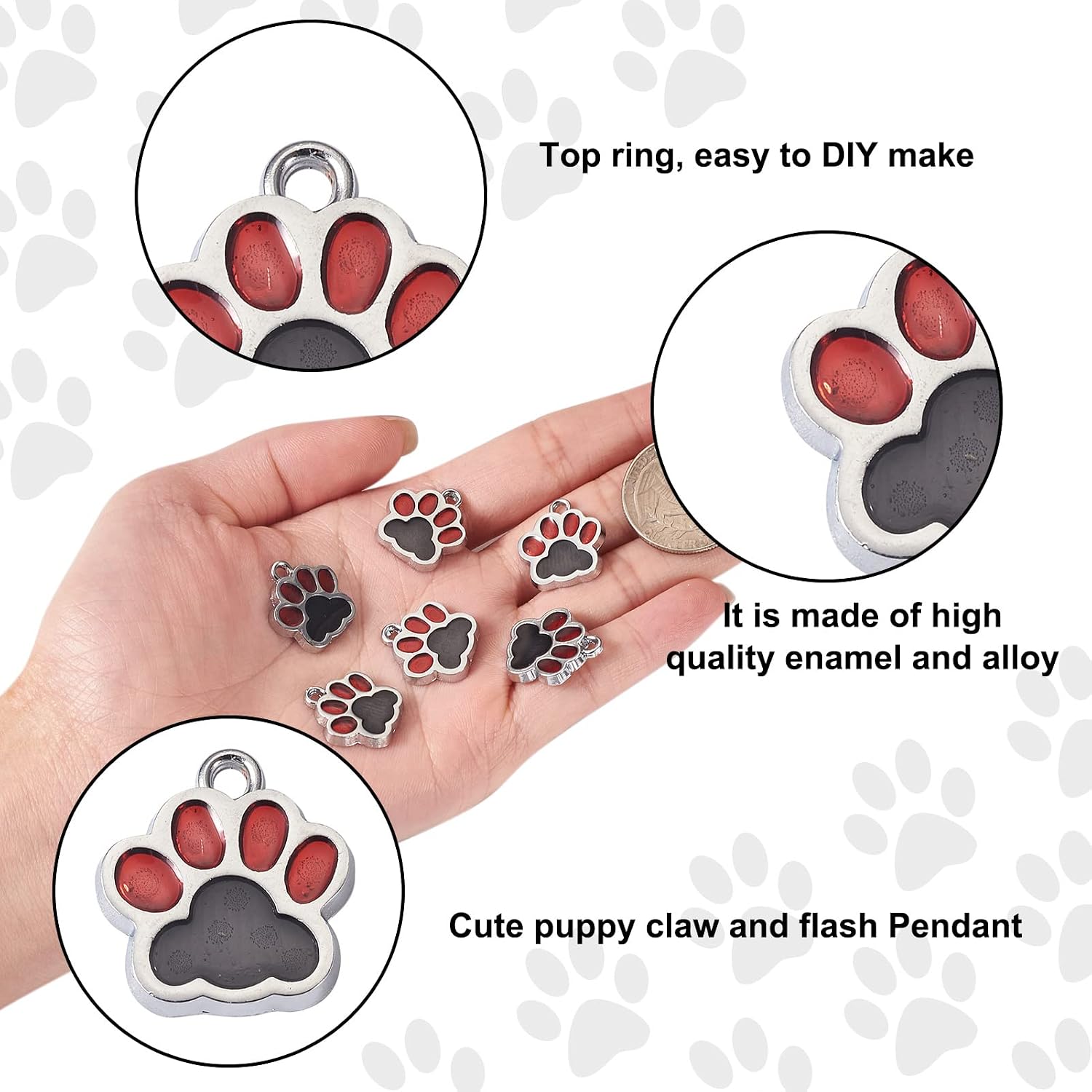 FASHEWELRY Paw Print Pendants Dog Paw Keychain Pendants Animal Glitter Footprint Pendant Glitter Powder Alloy Enamel Cat Dog Pendant for DIY Necklace Bracelet Jewelry image 2