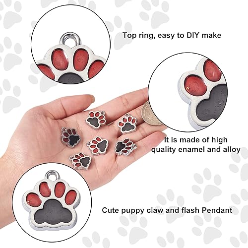 Miniatura 2 de FASHEWELRY Dijes con estampado de pata, dije de pata de perro, dijes de huellas de animales con purpurina, aleación de polvo esmaltado, gato, perro,