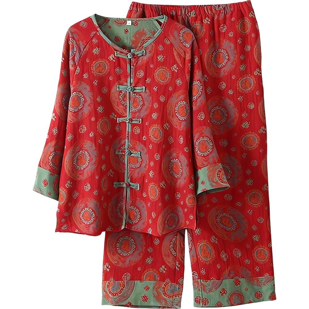 Pyjama femme style chinois de qualité supérieure en coton doux col mandarin