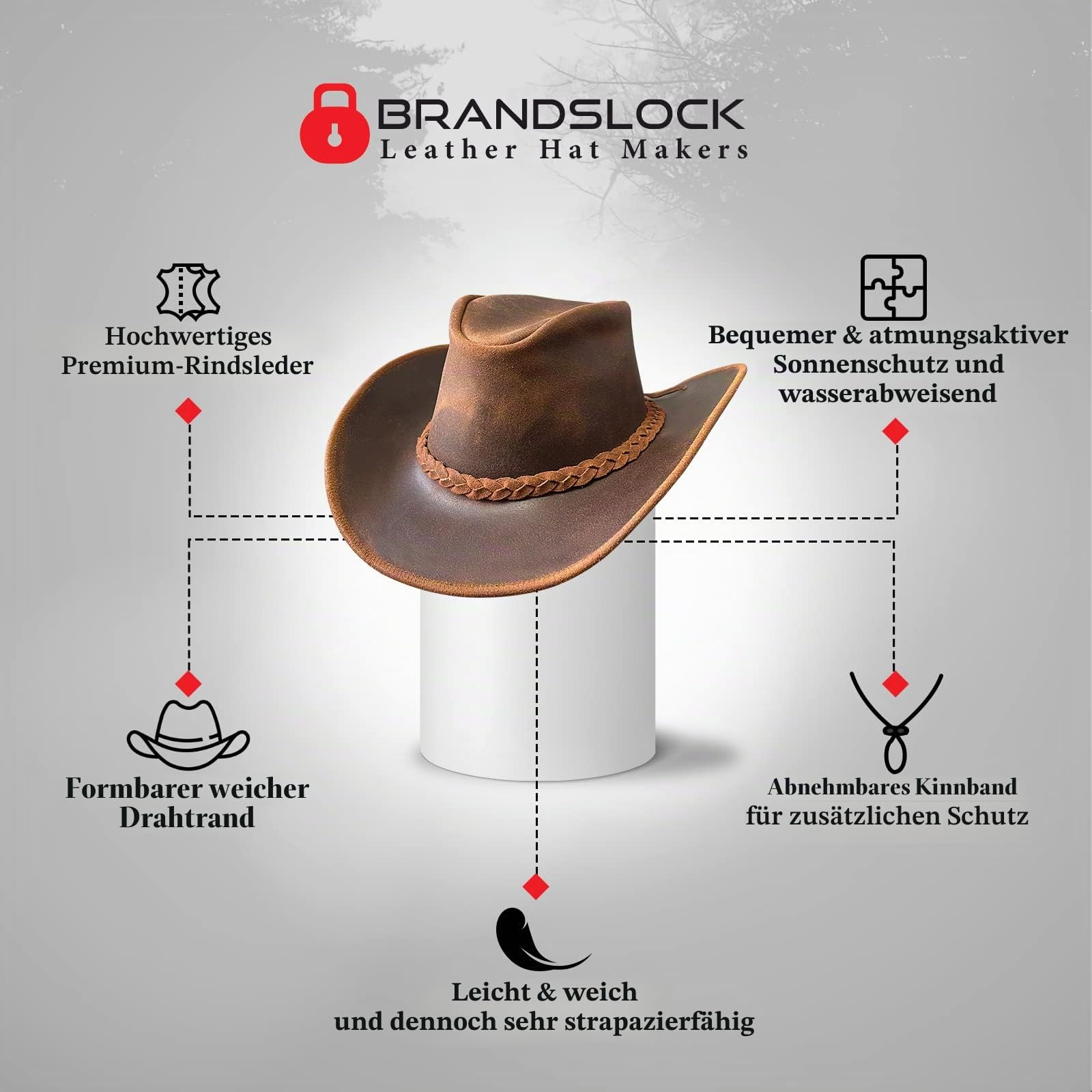 Australischer Lederhut mit geflochtenem Band Original Cowboy Buschhut