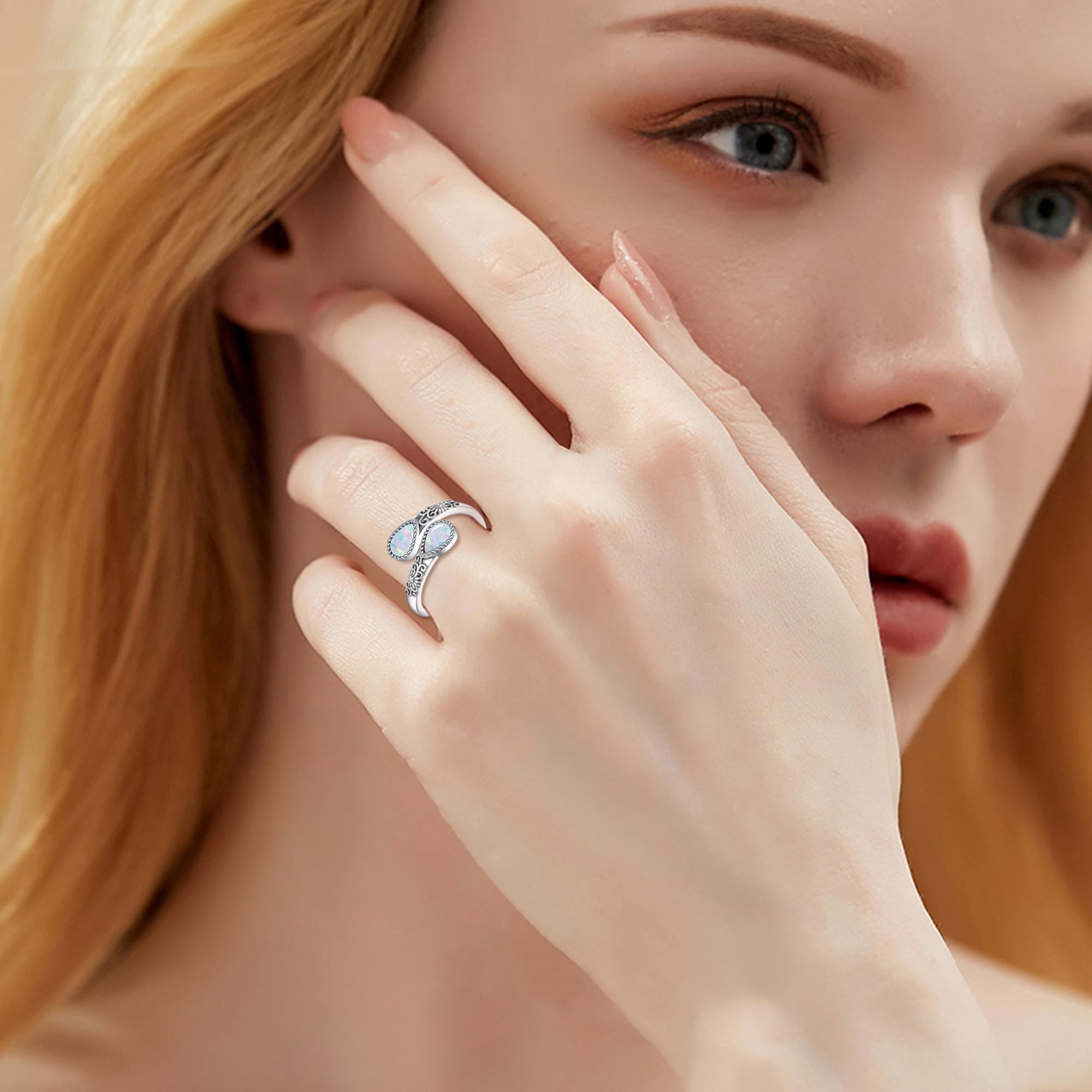 URONE 925er Sterlingsilber-Ringe mit weißem Opal für Damen Verstellbarer Sonnenblumen-Daumenring Vintage-Schmuck im Antiken Löffeldesign Geschenkidee
