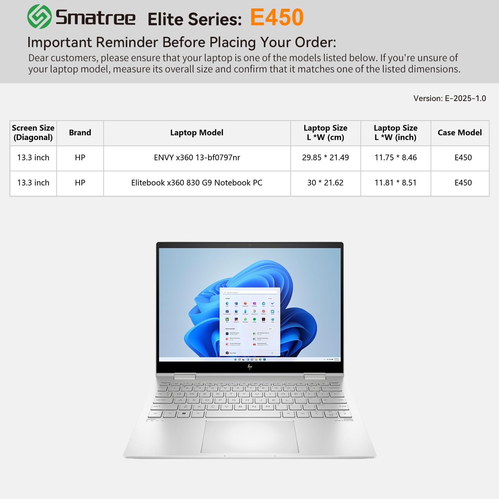 Smatree Pokrowiec na laptopa 33.8 cm HP ENVY x360 13-bf0797nr, na 33.8 cm Elitebook x360 830 G9, etui z kieszenią na akcesoria, zamek błyskawiczny YKK, opatentowana konstrukcja odporna na wstrząsy