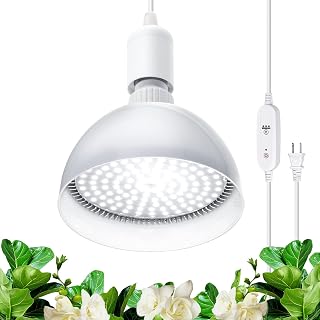 Barrina LED Grow Light Bulb with Timing and Hanging System, 25W 5000K Full Spectrum, 4H/9H/14H Timer, Hanging Grow Lights for Indoor Plants with 16.4FT Power Cord, Pendant Light for Plants