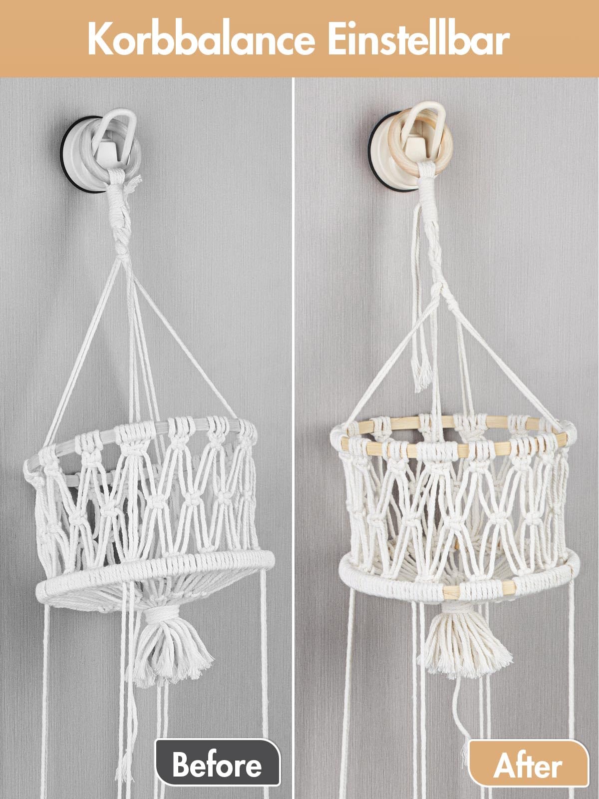 3 Stöckig Obstkorb Hängend, Bambus Hängekorb Obst, Platzsparend Obst Etagere Hängend Für Küche, Obst Aufbewahrung Hängend (120 cm)