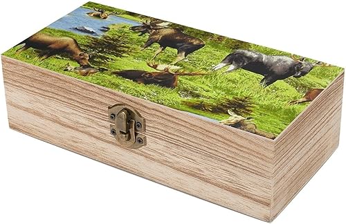 Miniatura 6 de Caja de madera decorativa de alce con tapa con bisagras, caja de almacenamiento de madera, contenedor de recuerdo, decoración del hogar