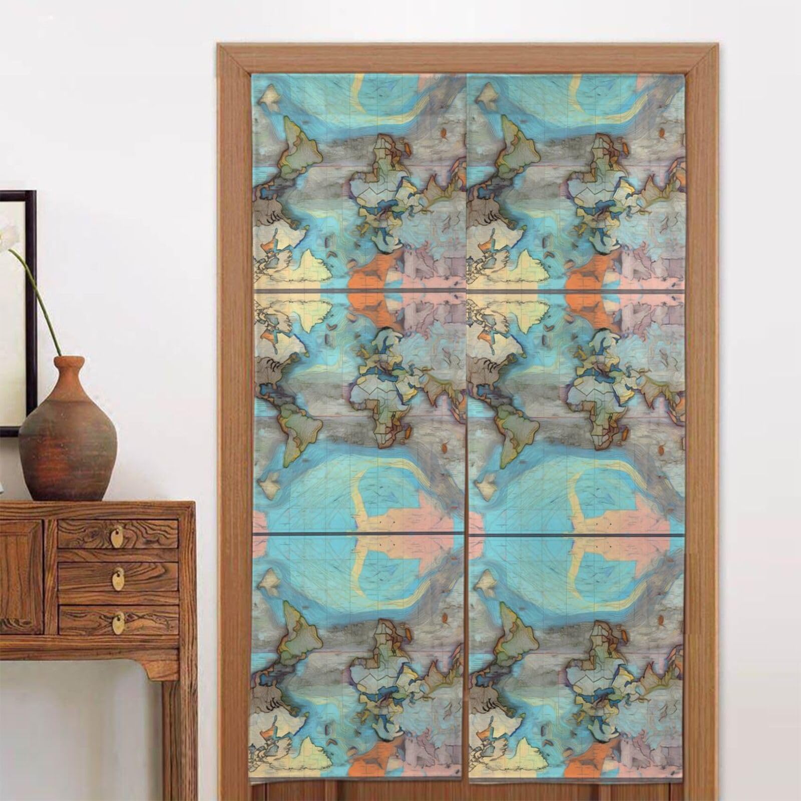 CNTDBU Cartoon world map Door Curtain 34x56 Inch-Room Divider Panel for Privacy, Entryway Screen for Kitchen Bedroom