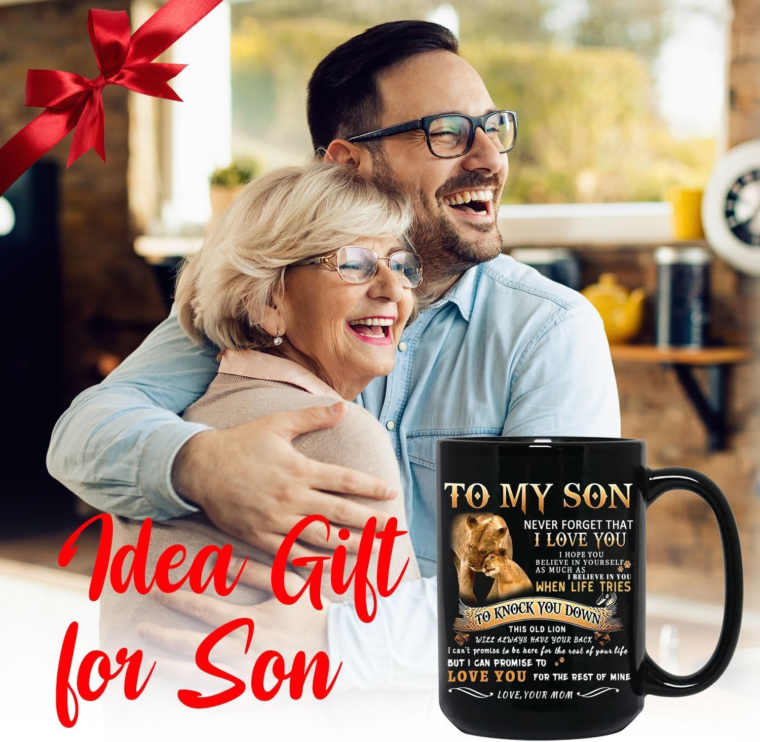 Shqiueos Valentines Day Gifts for Son from Mom-to My Son Lion Mug, Son Birthday Gifts from Mom, I Love You Son, Inspirational Father's Day Christmas Gift for Kids Men Son Adult (15oz) - Image 8