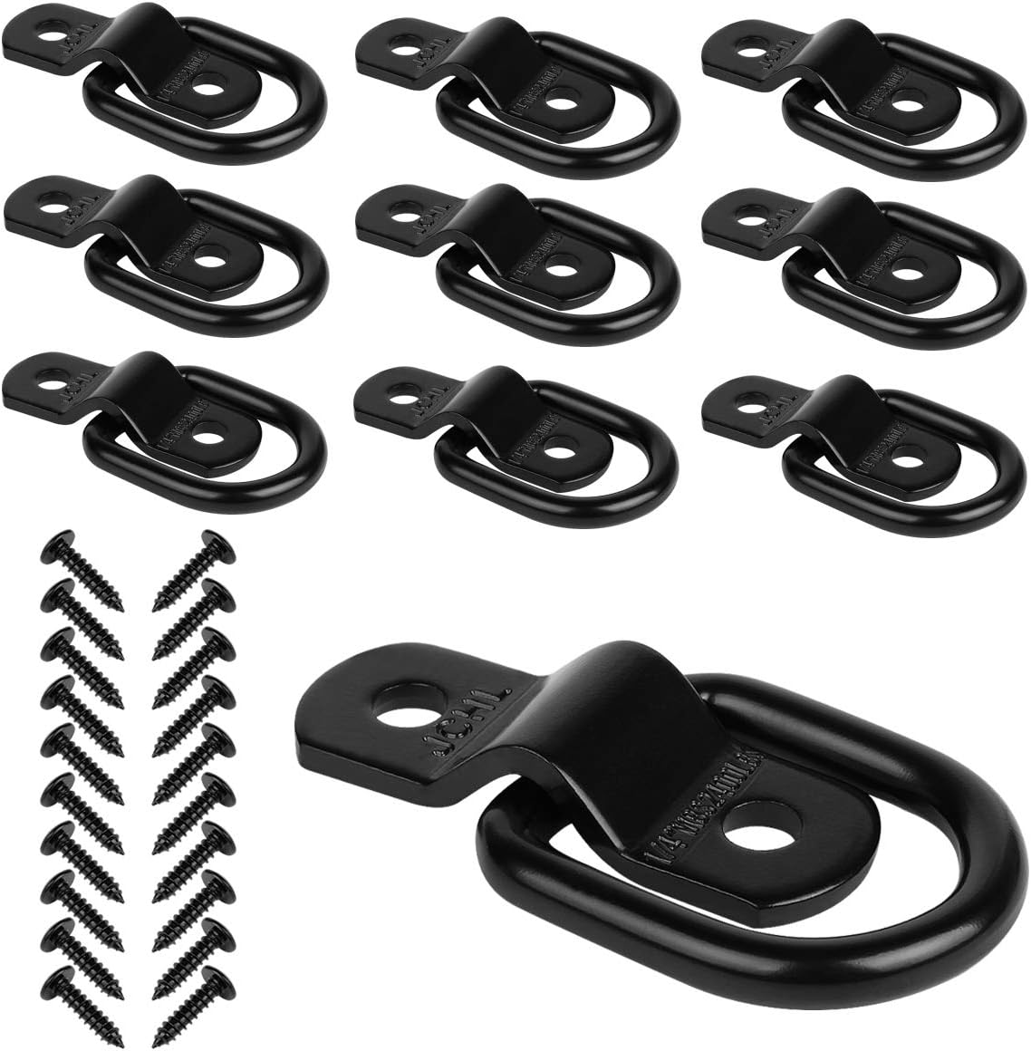 D Rings Tie Down Anchors Hooks for Trailer Truck Bed Bracket Enclosed Points Pickup Camper Surface Mount D-Ring Heavy Duty 1/4" 2400 Pound Capacity (10-Pack)
